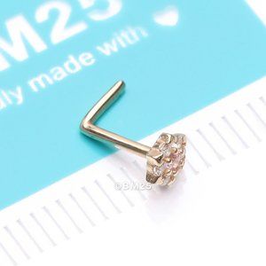 14 Karat Gold Glistening Multi-Gem Flower Sparkle L-Shaped Nose Ring